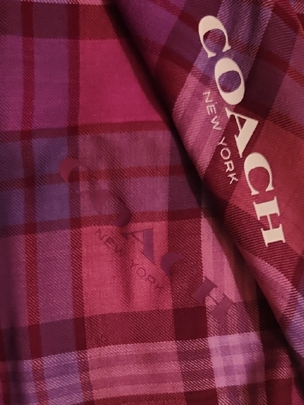 Coach Plaid Logo Scarf in Pink and Magenta